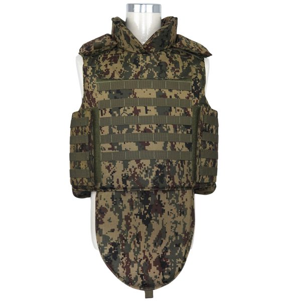 Full defense camo tactical vest, configured with NIJ IIIA, III, or IV ballistic panels