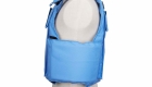 Side profile of H Win's blue bulletproof vest featuring Level IV ceramic insert plates